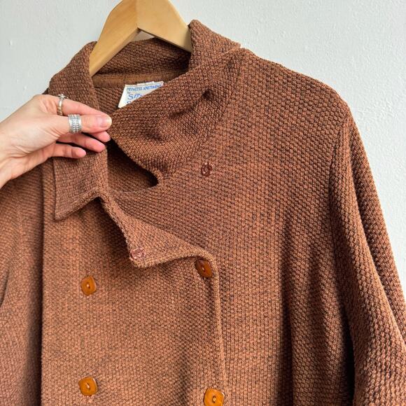 Vintage PRINCESS KNITWEAR Speckled Brown Double-Breasted Knit Cardigan Jacket - Picture 6 of 7